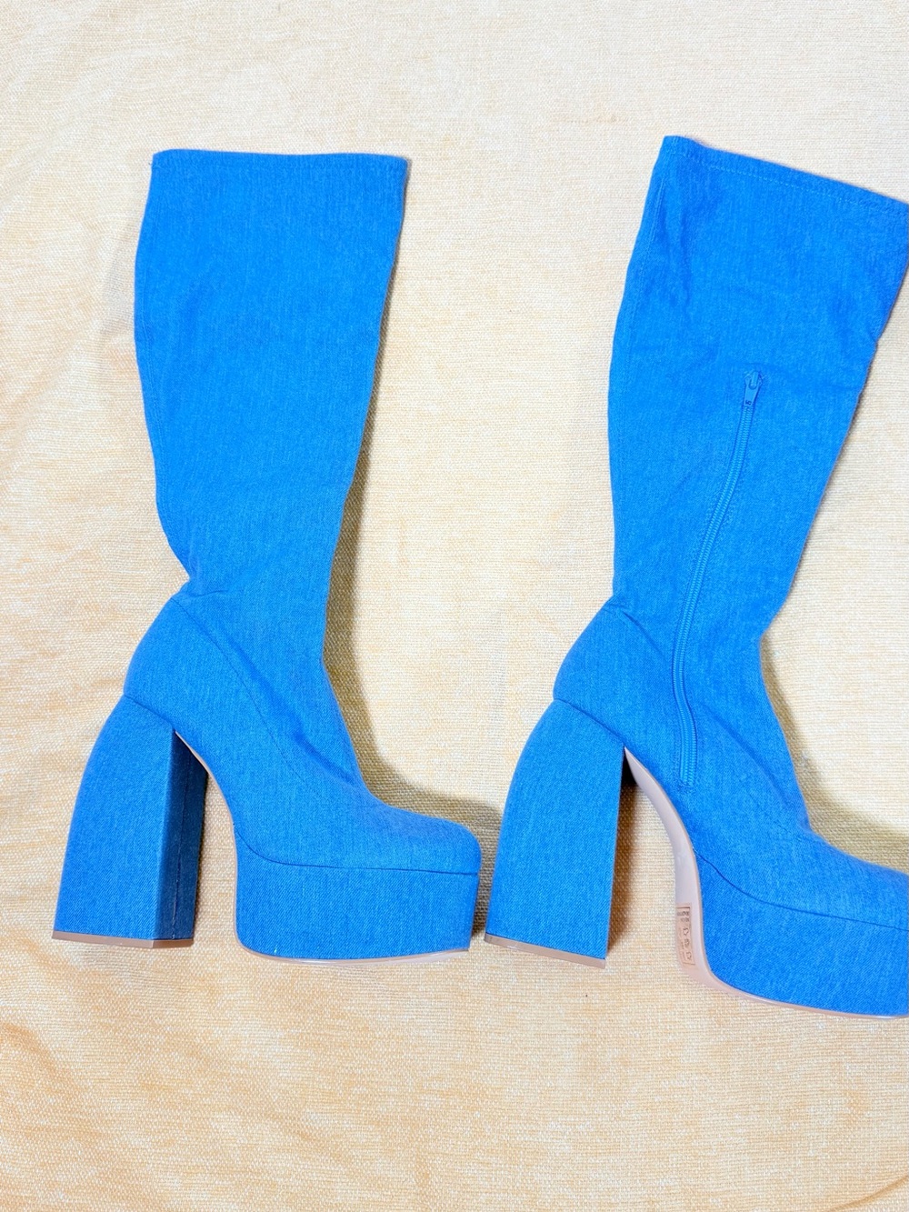 Blue Platform Knee-High Women's Boots